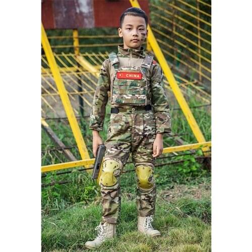 WW2 Teenager Boys Military Uniform Tactical Combat Jacket Pants Men Camouflage CP Jungle Print 2PCs Kids Special Force SWAT Army
