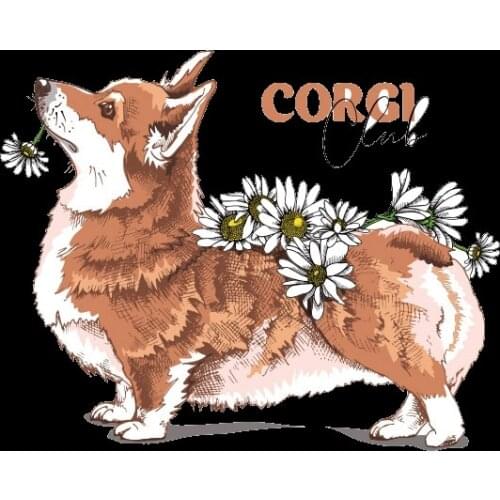 1PCS Cartoon Cute Flower Corgi Dog Pet Patch Iron on Transfer Washable Stickers on Clothes Applique DIY Heat Transfer Patches