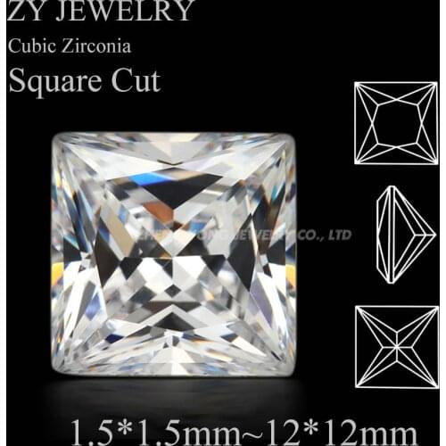 100pcs/lot 5A CZ Stones 2*2mm~12*12mm Princess Cut White Cubic Zirconia Square Shape Synthetic Gems CZ Stone For Jewelry