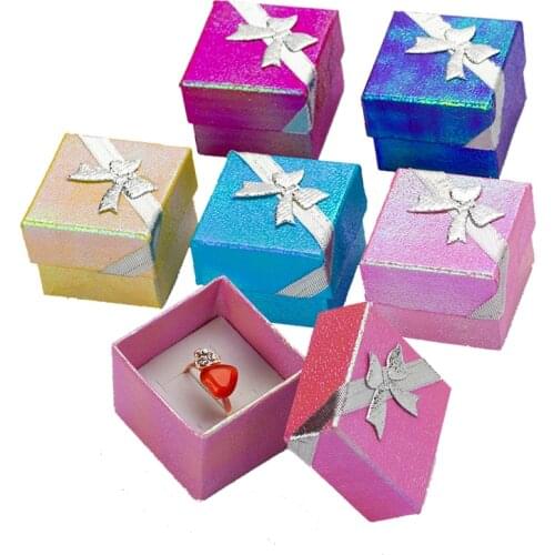 120pcs/lot Paper Jewelry Box Multi Colors Laser Ring Boxes Fashion Ribbon Pendant Earrings Box 4*4*3 Display Packaging Gift Box