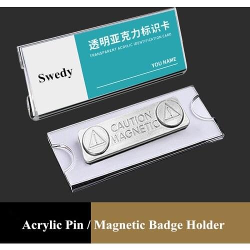 5 Pieces Acrylic Insert Clip Pin Name Badge Holder Magnetic Name Tag Work ID Badges Card Holder