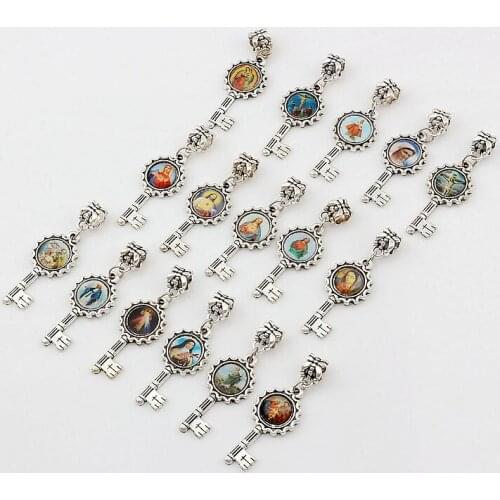 100pcs Jesus Christ icon Key Dangle Charm Beads Fit Pendant Bracelet necklace DIY Jewelry Religious Christmas gift 14.8x44mm