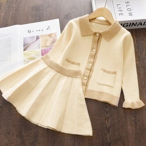 Bear Leader Kids Christmas Sweet Knitwear Suits Girls Baby Plaid Sweaters Coats Suspender Dress Outfits Princess Clothes Sets