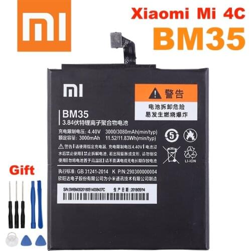 BM35 Xiao mi 100% Original Battery For Xiaomi Mi 4C M4C Mi4C BM35 High Quality Phone Replacement Batteries 3080mAh +tools