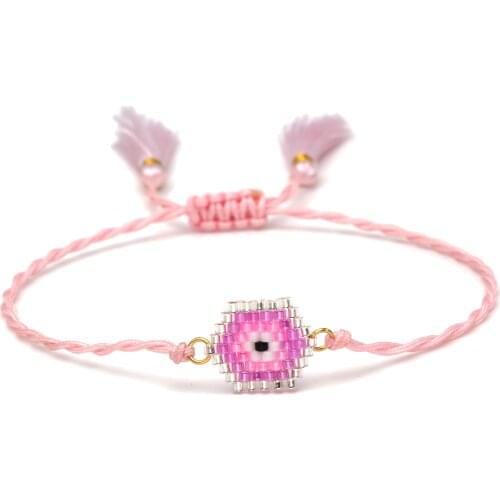 Boho Japanese MIYUKI Glass Seed Beads Pink Tassel Evil Eye Handmade Bracelet Women Men Cute White Blue Greek Eye Jewelry Present