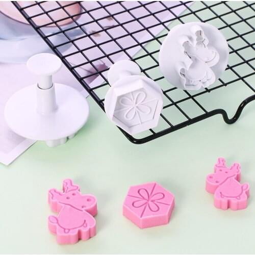 3pcs/set Cake Plunger Cookie Cutter Fondant Cake Decorating Tools Christmas Cookie Mold