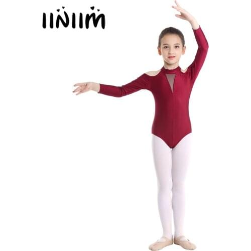 Iiniim Teen Kids Ballet Dancewear Off-shoulder Mock Neck Cutout Back Ballet Gymnastics Leotard Girls Ballet Dance Costumes