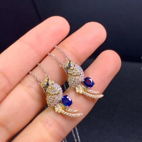 KJJEAXCMY fine jewelry 925 Sterling Silver inlaid natural sapphire lovely bird girl new Pendant Necklace support test