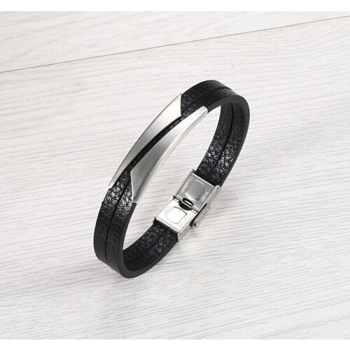 Classic Leather Bracelet For Men Women Casual Stainless Steel Bangle Fashion Hypotenuse Pulseira Jewelry Wholesale