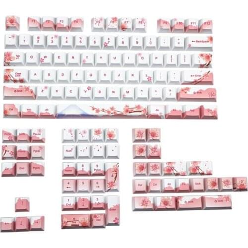 PBT Keycap 128 Keys Cherry Blossom Keycaps Dye-Sublimation Mechanical Keyboard Keycap Set For MX Keyboard Switches