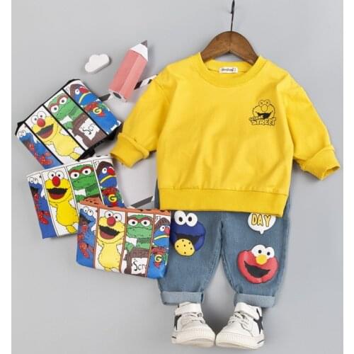 0-4 years High quality boy girl clothing set 2019 new autumn cartoon active solid kid suit children baby clothing T-shirt+pant