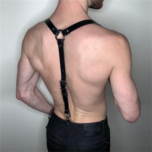 Leather Fetish Men Harness Belts Adjustable BDSM Gay Body Bondage Chest Harness Suspenders Straps Punk Rave Gay Clothes for Sex