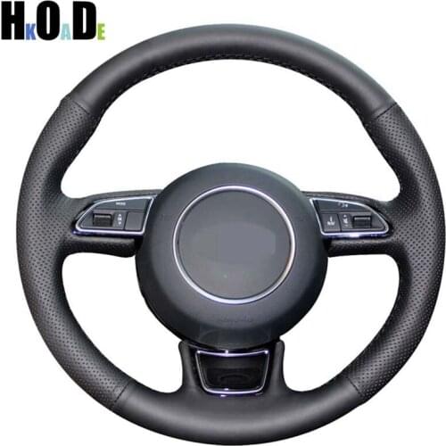Black Artificial Leather Hand-stitched Car Steering Wheel Cover for Audi A3 A4 A5 A6 A7 Allroad RS 7 2014-2015 S6 S7 2013