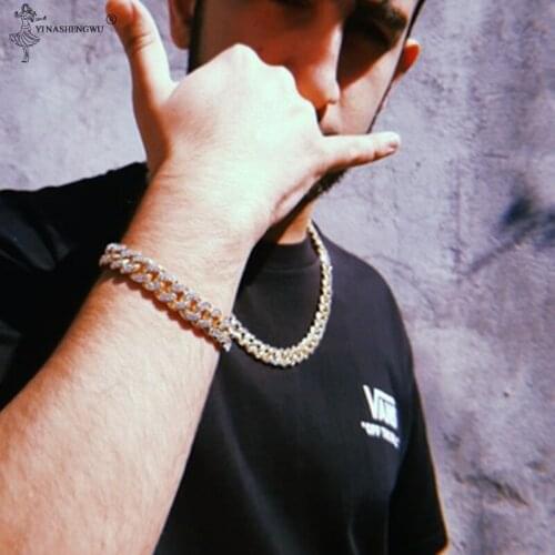Iced Out Cuban Necklace Chain Hip Hop Jewelry Choker Color Rhinestone Clasp for Mens Gold Silver colour Metal Zinc Alloy Unisex
