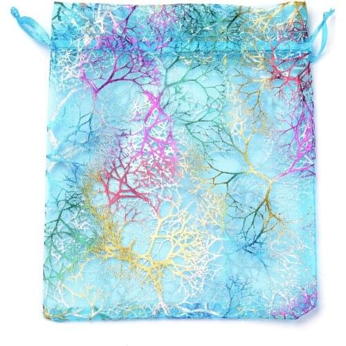 100pcs Colorful Coral Pattern Organza Gift Bags Drawstring Bags for Festival Christmas Day Candy Jewelry Packaging Pouches