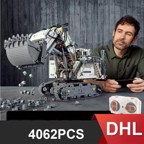 DHL 13130 Compatible Technic series 42100 Bricks Liebherrs Excavator R9800 Motor Power Car Model Kit Building Blocks TOYS Gift