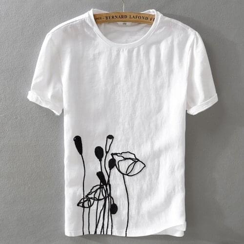 2018 Mens fashion casual summer short-sleeved linen cotton t-shrit loose O-Neck short sleeve white men t shirt camisa mens