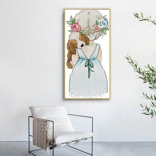 Cross Stitch Kits Counted Printed Little Girl and Puppy Patterns Canvas 11CT 14CT Stamped Needlework DIY Concert Embroidery Sets