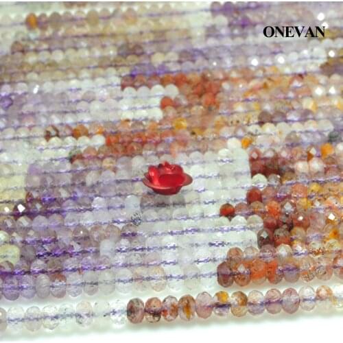 ONEVAN Natural Auralite 23 Quartz Crystal Faceted Rondelle Beads 2*3.6mm Stone Bracelet Necklace Jewelry Making Diy Accessories