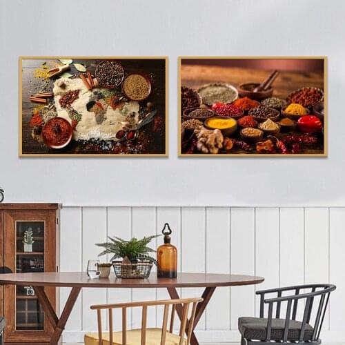Nordic Home Decoration Canvas Painting Grains Spices Spoon Peppers Kitchen Posters Wall Art Modern Food Picture Restaurant Decor