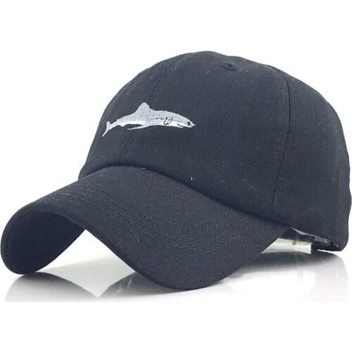 2020 New Shark Washed Embroidered Baseball Cap Solid Color Bend Along Cotton Casual Snapback Hat Men and Women Outdoor Sport Cap