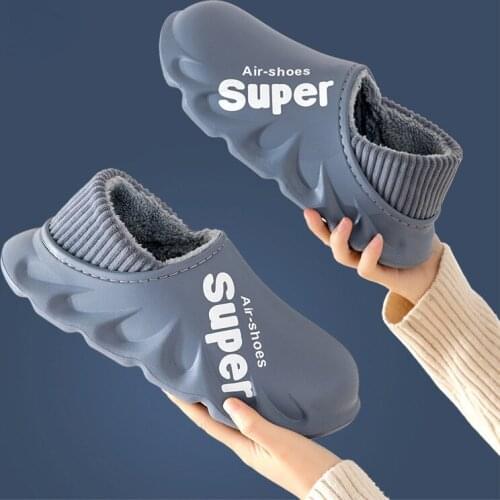 2021 New Winter Slippers Warm Men Shoes Waterproof Women Couples Non-Slip Plush Cotton Indoor Outdoor Cozy Home Autumn Thick Hee