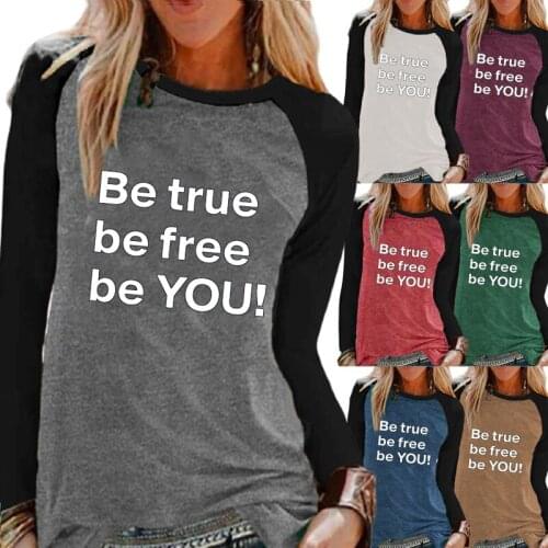 New Autumn and Spring Womens Casual Long-sleeved Shirt Printing Round Neck Loose Womens T-shirt Sweatshirt XS-5XL