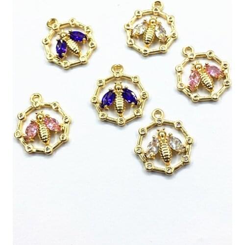 New arrival! 18x16mm 30pcs Copper/Cubic Zirconia Bee shape charm for Earrings Making DIY parts,Jewelry Findings & Components