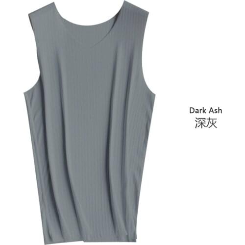 Fashion mens summer seamless sports ice silk vest fitness round neck solid color breathable bottoming shirt underwear