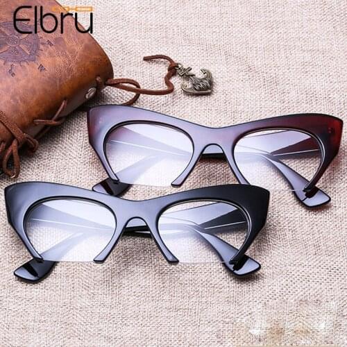 Elbru New Fashion Women Cat Eye Glasses Frame Half Frame Optical Eyeglasses Colorful Eyewear For Female Clear Lens Plain Eyewear