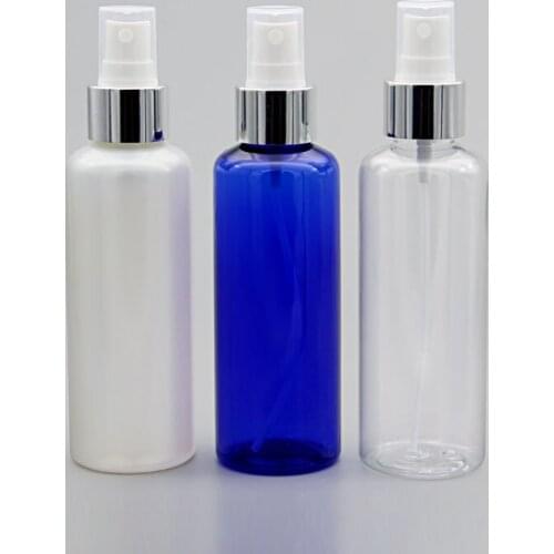 Wholesale 30pcs 150ml round cosmetic plastic silver spray bottle 150cc aluminum spray nozzle fine mist pump bottles containers