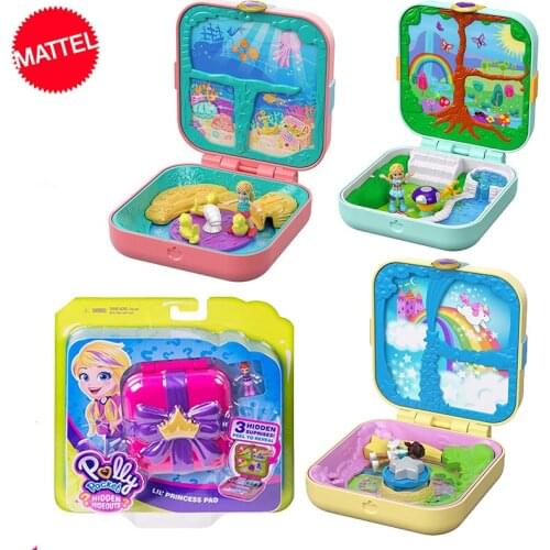Original Mattel Polly Pocket Doll Hidden World Mini Scene Girls Home Toys for Children Mermaid Kids Toy Nesting Reborn Dolls