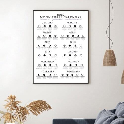 2021 Lunar Phases Calendar Poster Print Minimalist Wall Art Canvas Painting 2021 Calendar Picture Home Room Wall Decoration
