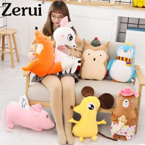 45cm Large Size Deer Bear Mouse Penguin Plush Toys Cute Cartoon Sleeping Stuffed Pillow Doll Soft Cushion Bolster Birthday Gift