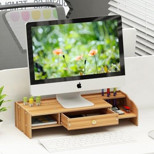 2 Tiers Wood Monitor Riser Stand with Storage Organizer With Drawer PC Stand Shelf for Desk Monitor Laptop Printer DIY Assembly