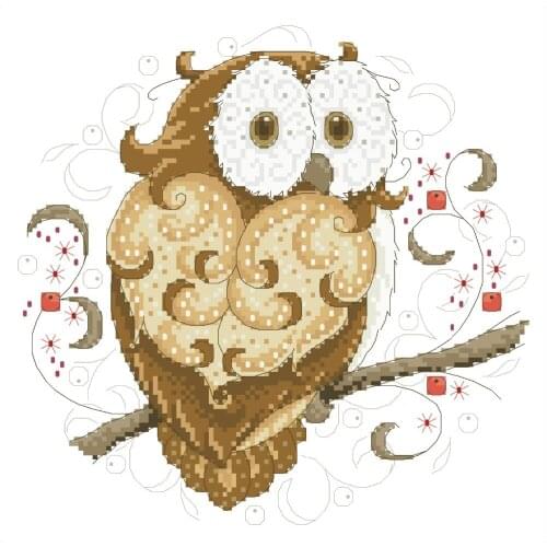 Owl on branch cross stitch package bird animal 18ct 14ct 11ct white cloth cotton thread embroidery DIY handmade needlework