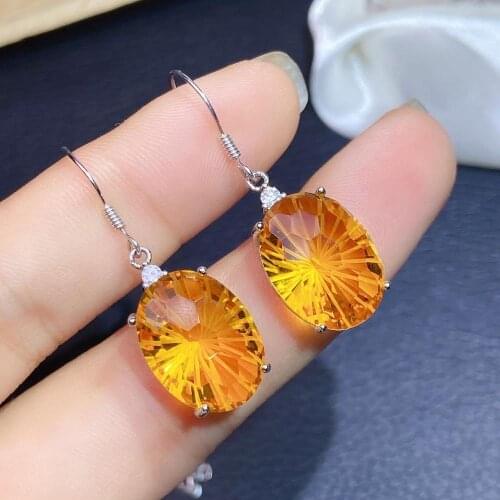 Uloveido Oval Cut Natural Citrine Earrings, 12*16mm Citrine Gemstone, 925 Sterling Silver Dangle Earrings Birthstone FN20828