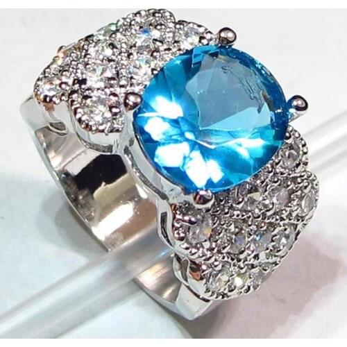 SHUNXUNZE big Engagement wedding rings for men and women alibaba-express alliance Blue Cubic Zirconia Rhodium Plated R335 size 9