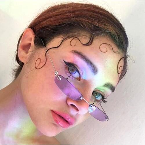 Rimless Square Sunglasses vintage Futuristic Silver Tone yellow lens fashion tinted color ladies blue Rectangle sunglasses sexy