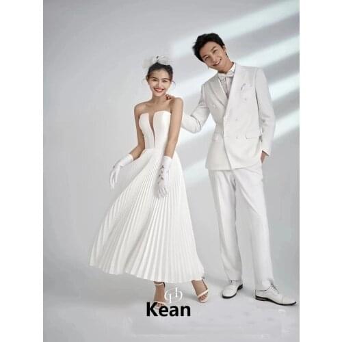 Deep-v Ruched Wedding Dress Simple Bride Gown Dubai Arabic Abiti Da Sposa Boho Vestidos De Novia De Noche Plus Size