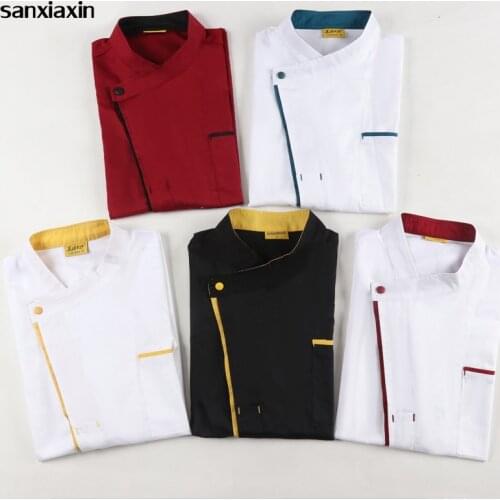 Unisex Restaurant Kitchen Chef Uniform short sleeve Shirt Breathable Double Breasted Chef Jacket+cap+apron works clothes for men