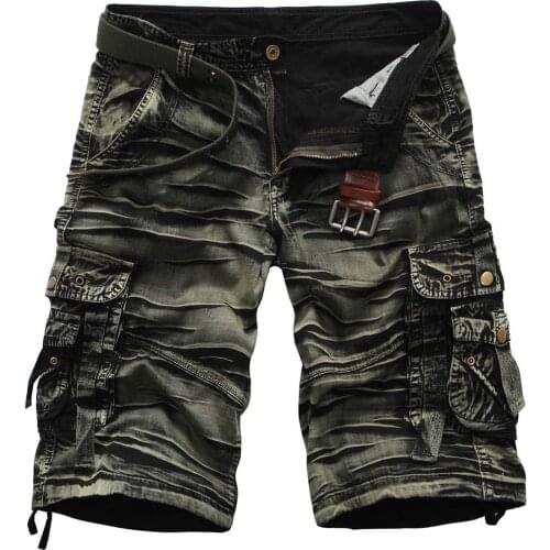 High quality 2021 Summer multi pocket military army jungle Tactical men\s overalls cotton camouflage loose cropped shorts