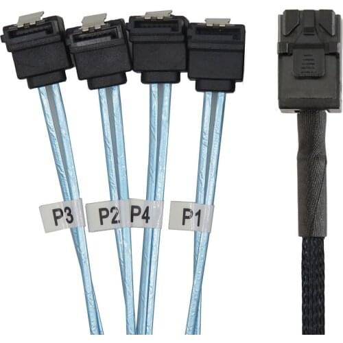 Xiwai Internal Mini SAS SFF-8643 Host to Angled 4 SATA Target Hard Disk 6Gbps Data Server Raid Cable 1m