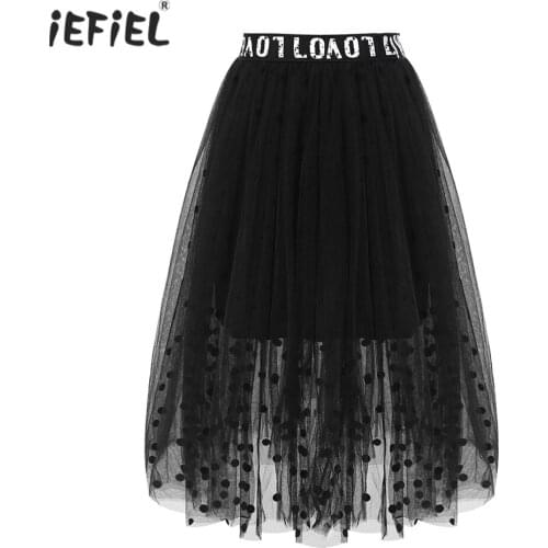 New Kids Girls Princess Skirts Glittering Polka Dots Girl A-line Mesh Tutu Dress Sequins Girl Skirt Girls Children Skirts Long