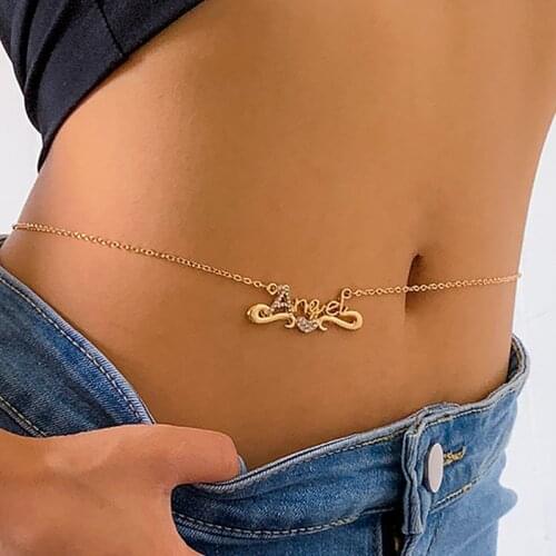Fashion Crystal Letter Angel Pendant Waist Chain for Women Sweet Fine Chain Body Party Jewelry Accessories