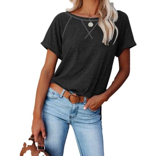Women Casual Style T-shirt Adults Loose Solid Color Short Sleeve Round Neck Pullover