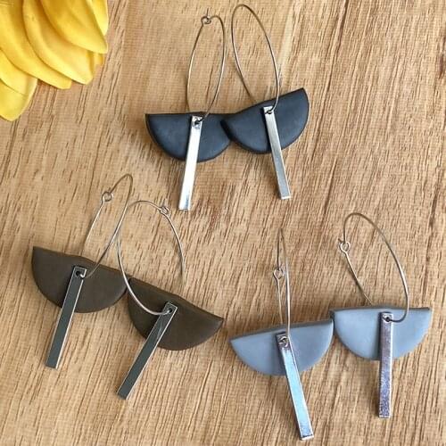 Polymer Clay Semicircle Metal Bar Hoop Earrings for Women