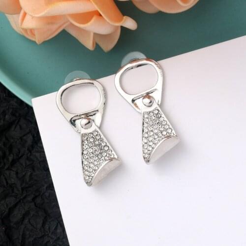 2021 New Trendy Temperament Creative Pull Ring Earrings Female Fashion Design Cool Rhinestone Studded Stud Ear Jewelry