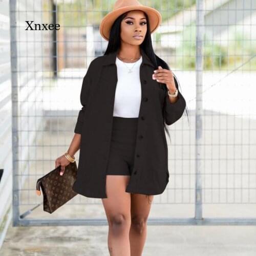 Spring and Autumn Womens Street Casual 2-Piece Suit Womens Single-Breasted Long Coat Shorts Sexy Two-Piece Matching Suit