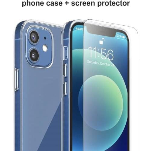 2 Pack Clear Tpu Soft Case and HD Tempered Glass Screen Protector For iPhone 12
